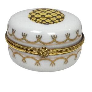 Romanov Russian Faberge Egg Decor Vintage White Porcelain Hinged Trinket Box